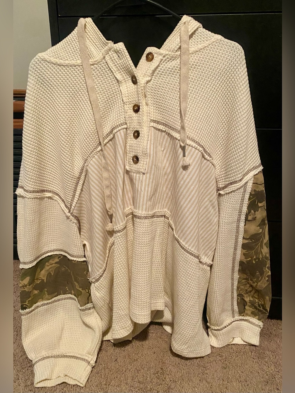 POL Cream Knit Top with Hooded Detail